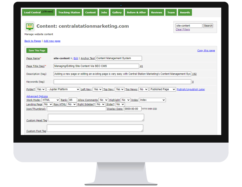 Editing page in CMS